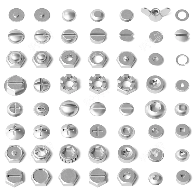 All-in-One Set of Nuts, Bolts, and Washers 3D model image 1