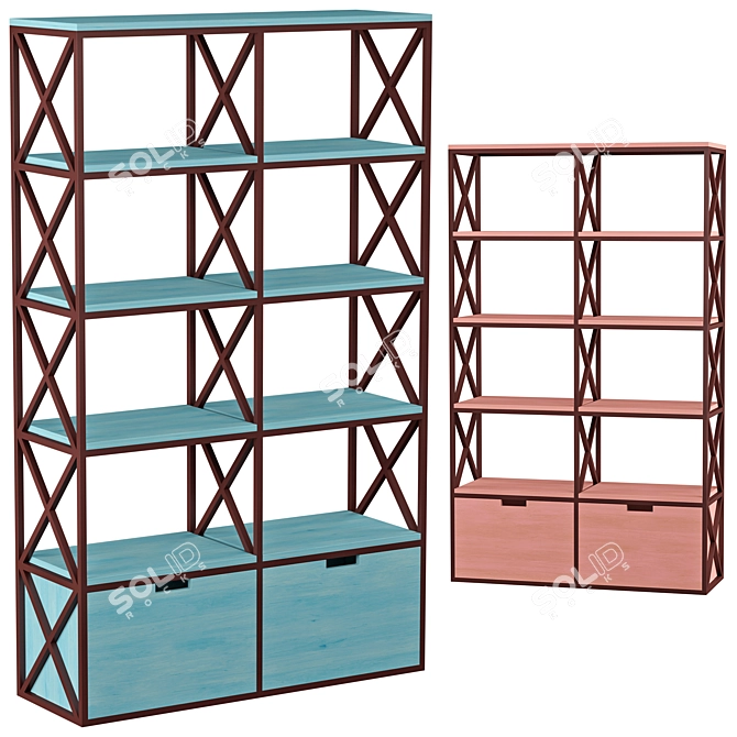 Modern Industrial Metal Rack 120cm 3D model image 1