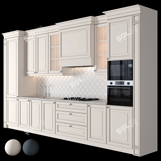 Classic Modular Kitchen: High-quality Render-ready Design 3D model image 1