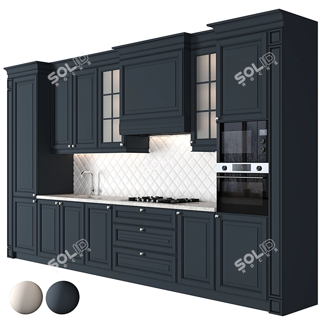 Classic Modular Kitchen: High-quality Render-ready Design 3D model image 2