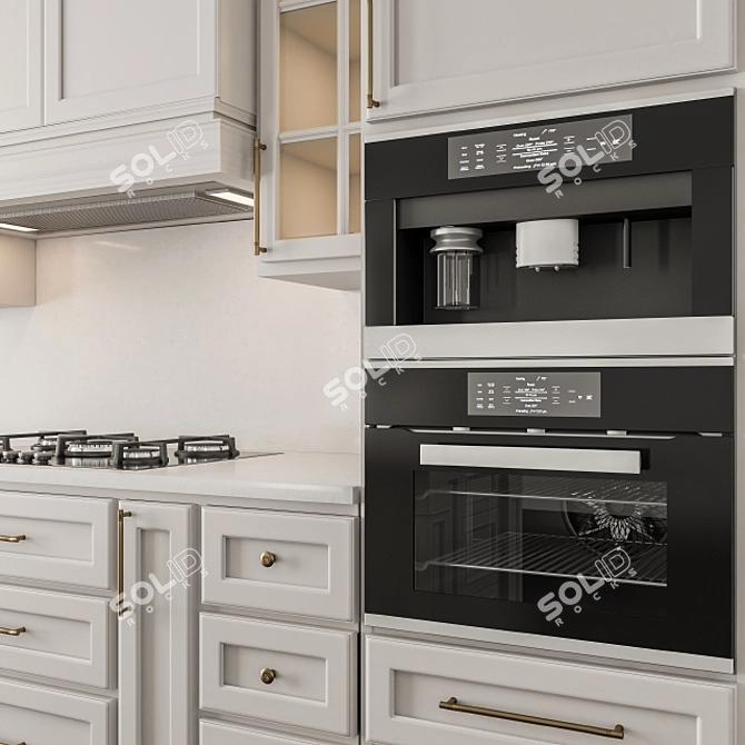 Neo Classic White Kitchen Set 3D model image 2