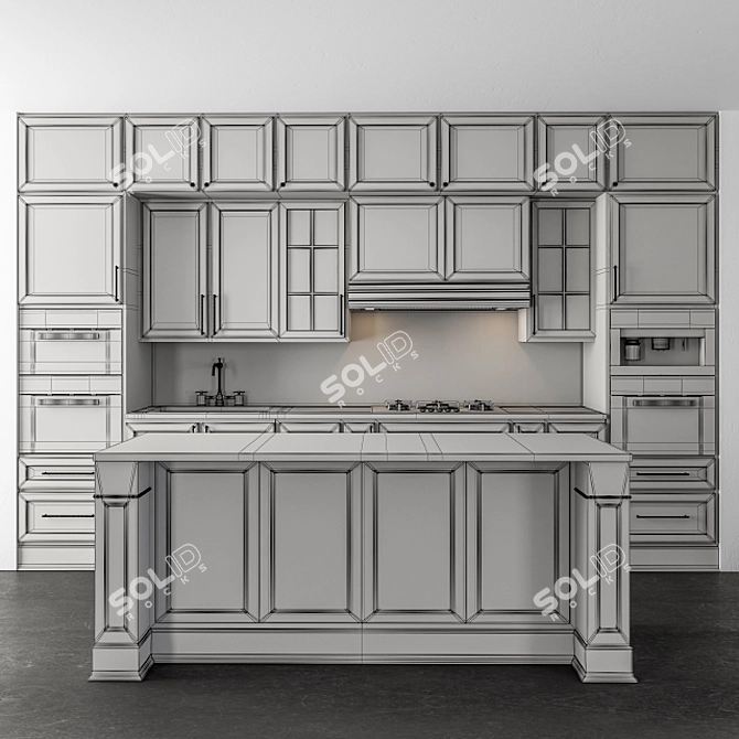 Neo Classic White Kitchen Set 3D model image 5