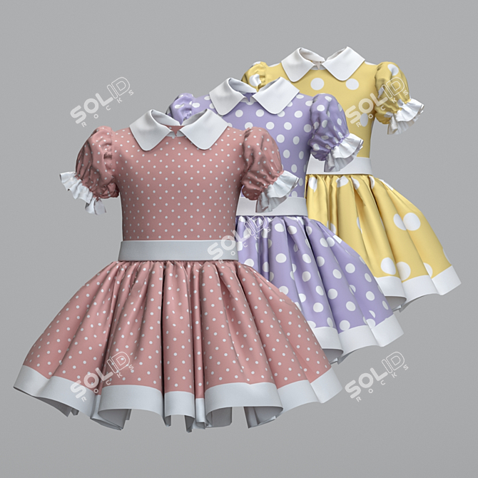 Cute Polka Dot Children's Dress 3D model image 1