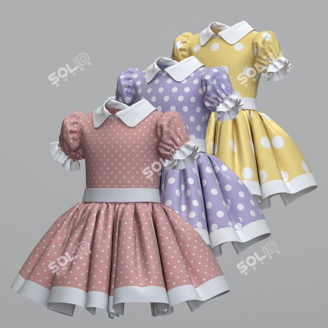 Cute Polka Dot Children's Dress 3D model image 2