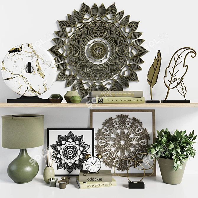 Elegant Decor Set: Shelf, Vases, Lamp 3D model image 1