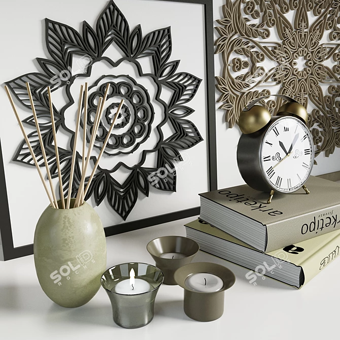 Elegant Decor Set: Shelf, Vases, Lamp 3D model image 3
