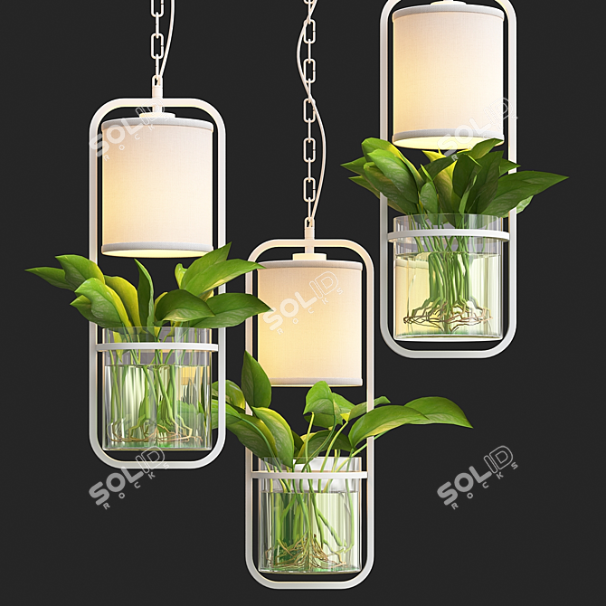 Modern White Metal, Glass, and Fabric Lamp with 50cm Length and 18cm Depth 3D model image 1