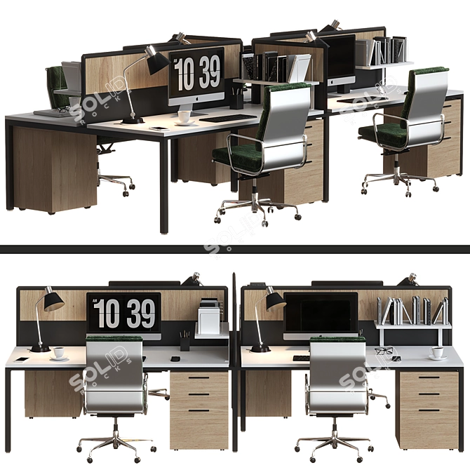 Sleek Modern Office Furniture Set 3D model image 1