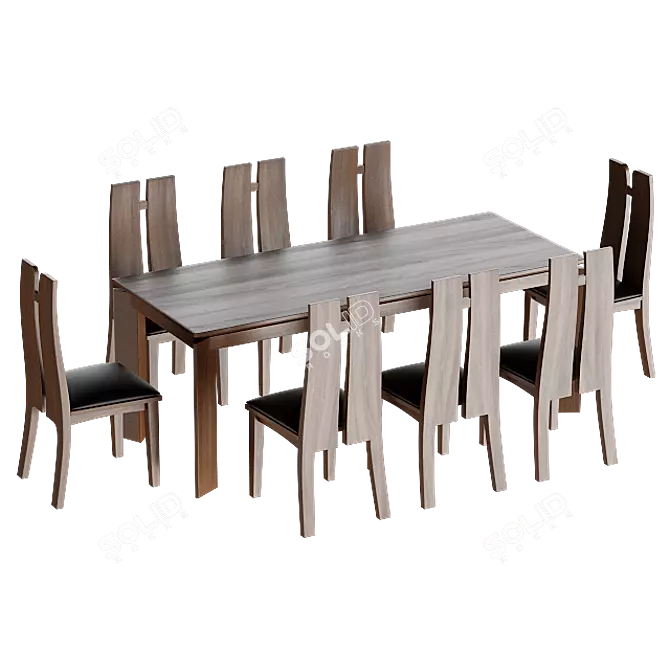 Vietnamese Walnut Table & Chair Set 3D model image 4