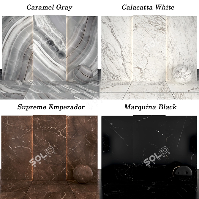 Marble Collection 15: Caramel, Calacatta, Marquina, Supreme 3D model image 3