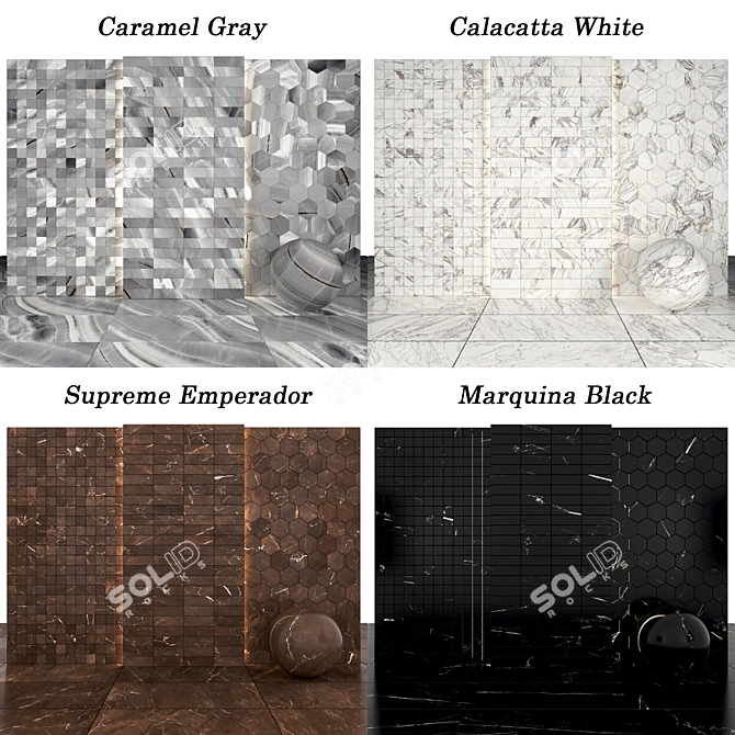 Marble Collection 15: Caramel, Calacatta, Marquina, Supreme 3D model image 4