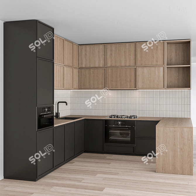 Sleek and Chic: Black White Wood 3D model image 2