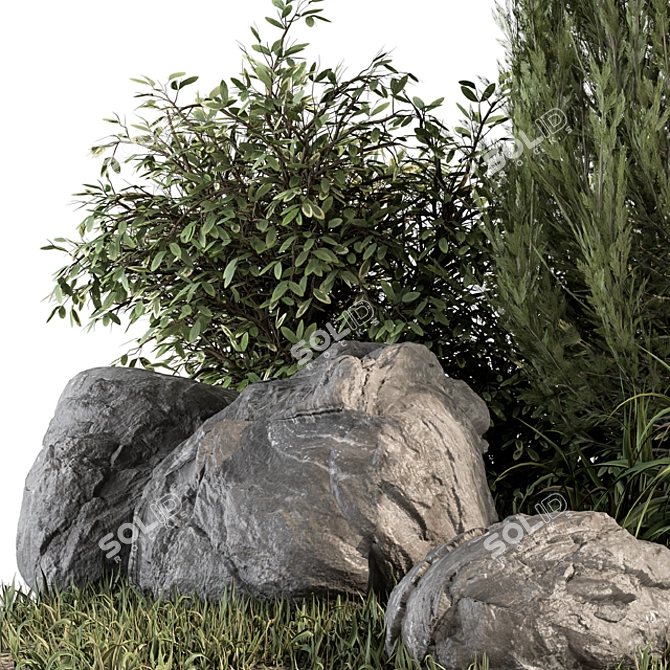 Nature's Oasis: Tree and Bush Garden Set 3D model image 3