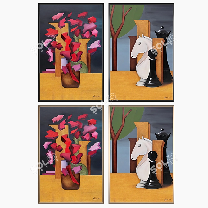 Versatile Wall Art Set 3591 with 2 Paintings & 4 Frame Options 3D model image 2