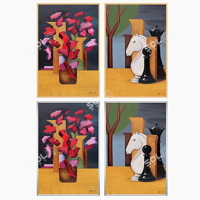 Versatile Wall Art Set 3591 with 2 Paintings & 4 Frame Options 3D model image 3