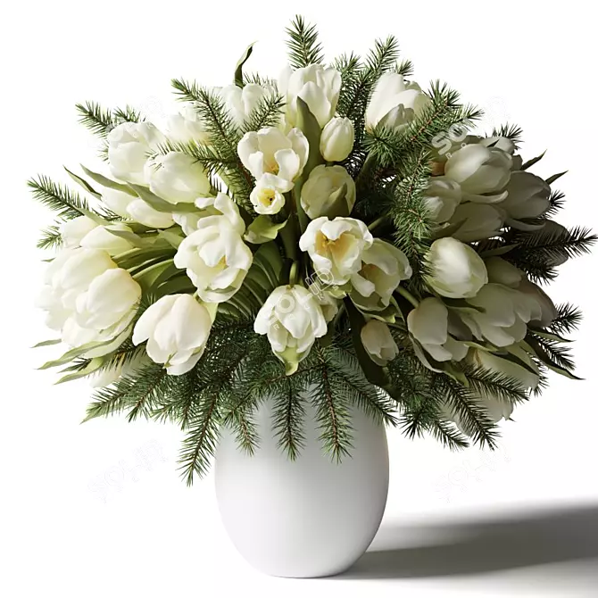 Elegant White Tulip Bouquet 3D model image 1