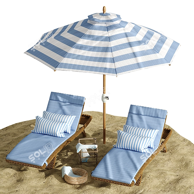 Sunset Relaxation: Beach Umbrella & Chaise Longue Set 3D model image 3