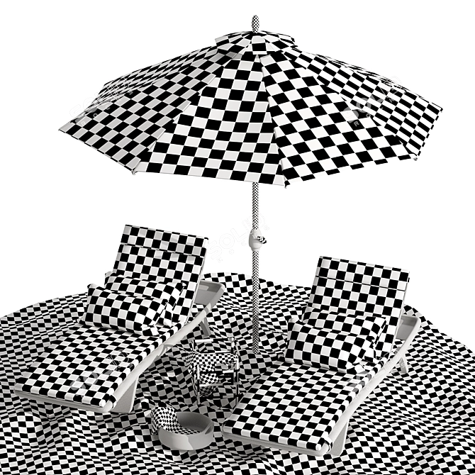 Sunset Relaxation: Beach Umbrella & Chaise Longue Set 3D model image 6