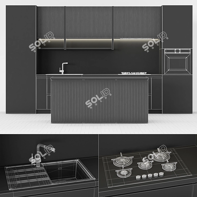 Luxury Kitchen Set: Gas Hob, Sink, Oven & Cooker Hood 3D model image 3