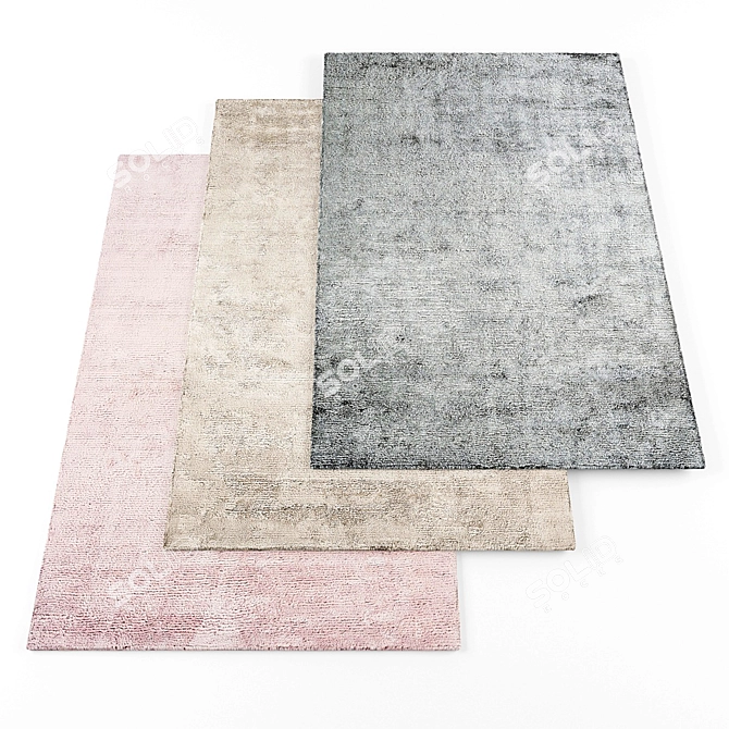 Modern Rugs Set: 4 Textured Pieces 3D model image 1