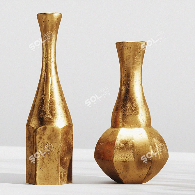 Elegant Aluminum Vases with Cherry Branch 3D model image 3