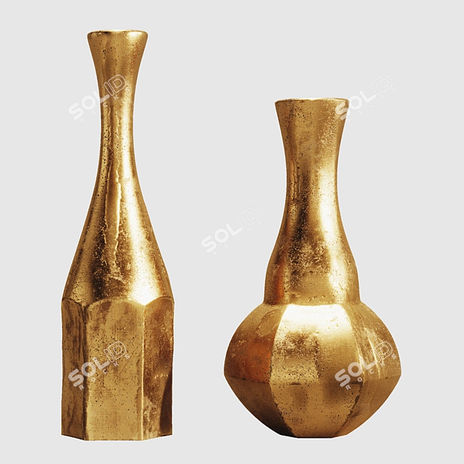 Elegant Aluminum Vases with Cherry Branch 3D model image 12