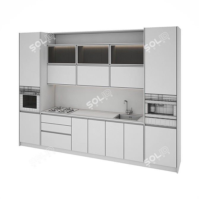 Modern Kitchen Set: Gas Hob, Oven, Coffee Machine, Sink & Hood 3D model image 5