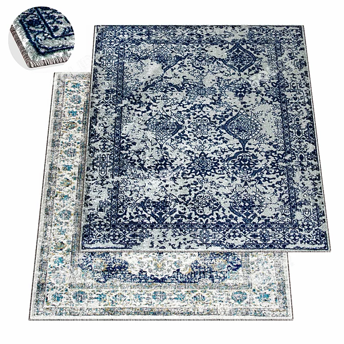 Vintage Blue Persian Rug - Distressed Elegance 3D model image 1