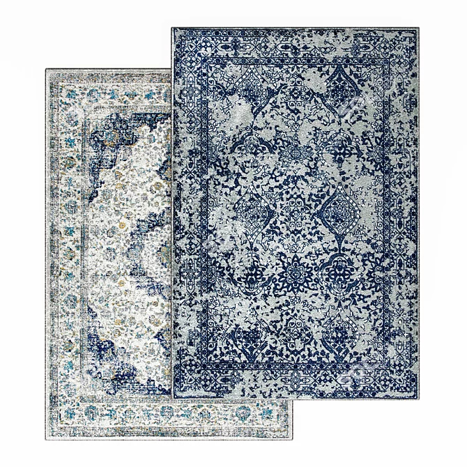 Vintage Blue Persian Rug - Distressed Elegance 3D model image 3