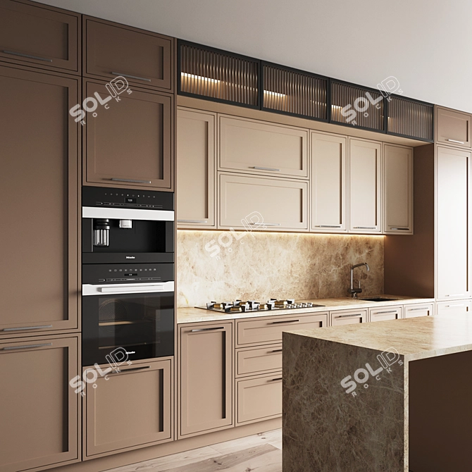 Modern Kitchen Set - Gas Hob, Oven, Coffee Machine, Sink & Hood 3D model image 2