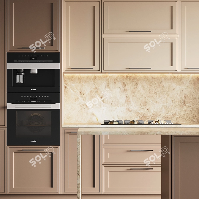 Modern Kitchen Set - Gas Hob, Oven, Coffee Machine, Sink & Hood 3D model image 5