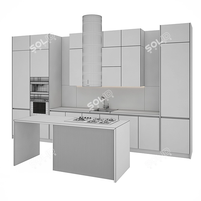 Modern Kitchen Set with Gas Hob, Oven, Coffee Machine, Sink & Hood 3D model image 5