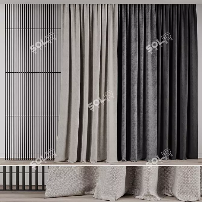 3-Piece Curtain Set with Track Partition 3D model image 1