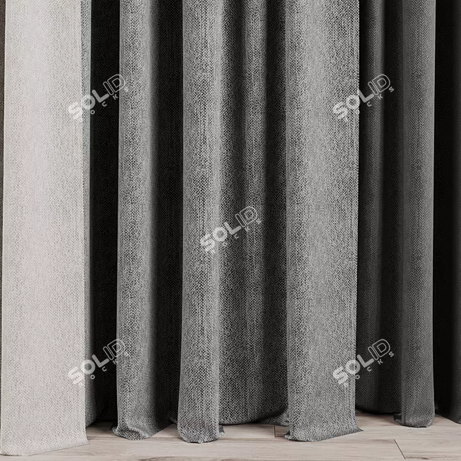 3-Piece Curtain Set with Track Partition 3D model image 2