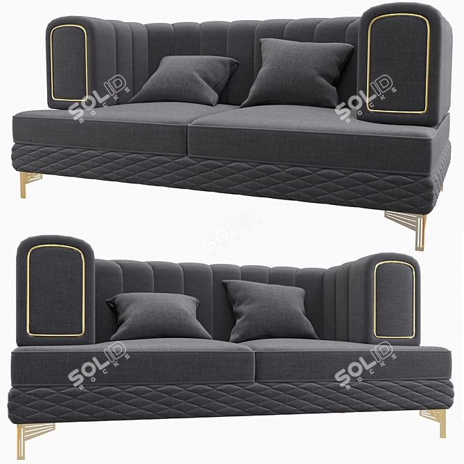 Sleek Black Fabric Sofa 3D model image 1