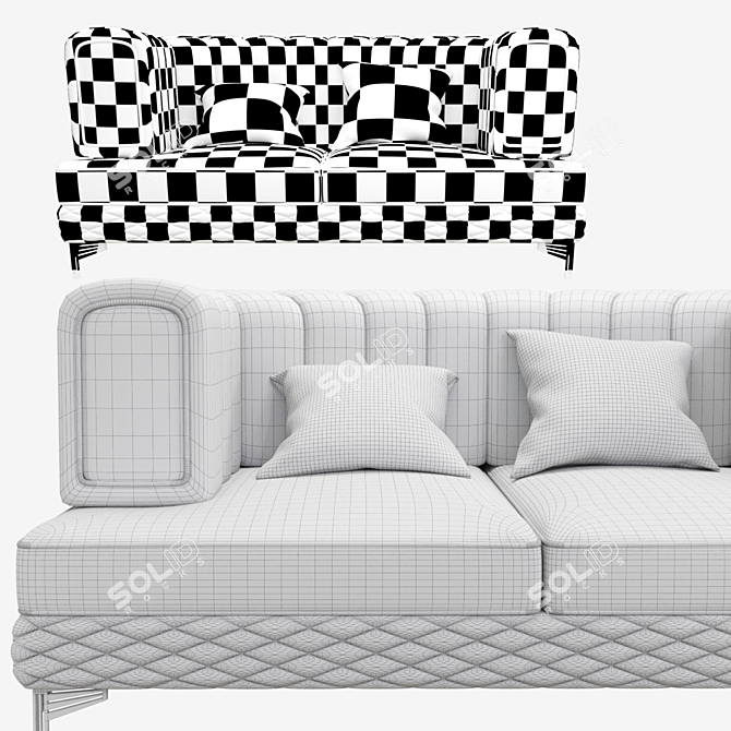 Sleek Black Fabric Sofa 3D model image 3