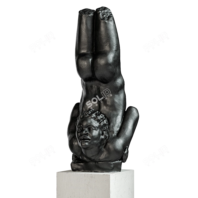African Acrobat Statue: Dynamic Metal and Plaster Sculpture 3D model image 2