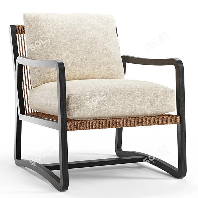 Modern Teak and Rope Chair 3D model image 1