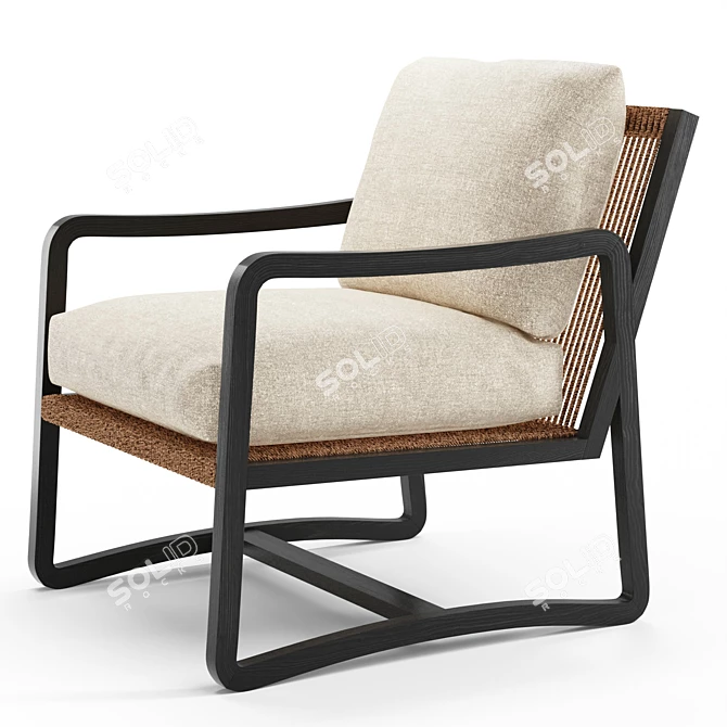 Modern Teak and Rope Chair 3D model image 4