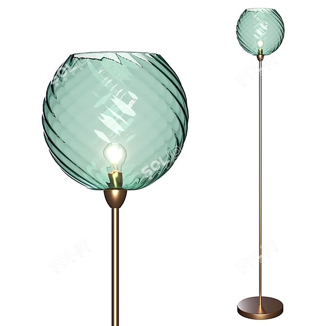 Elegant Brass and Blue Glass Floor Lamp 3D model image 1