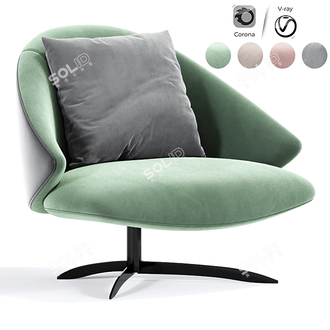 Stylish Arm Upholstered Accent Chair 3D model image 1