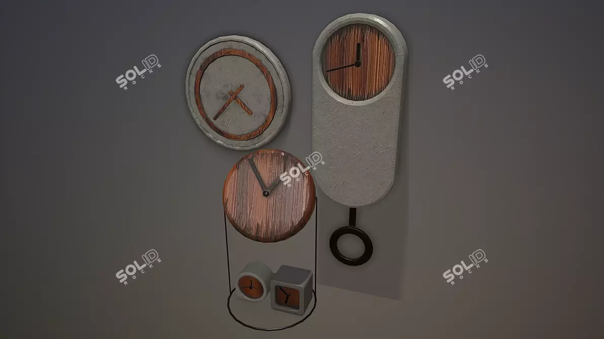 5-Piece Concrete Clock Set 3D model image 1