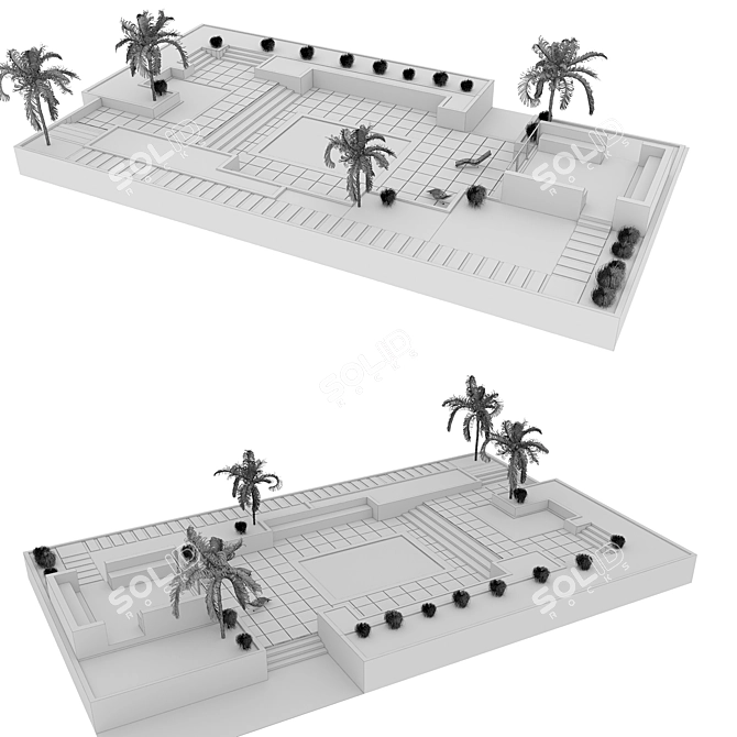 Exquisite Backyard Oasis: Pool, Palm Trees & Sun Chair 3D model image 4