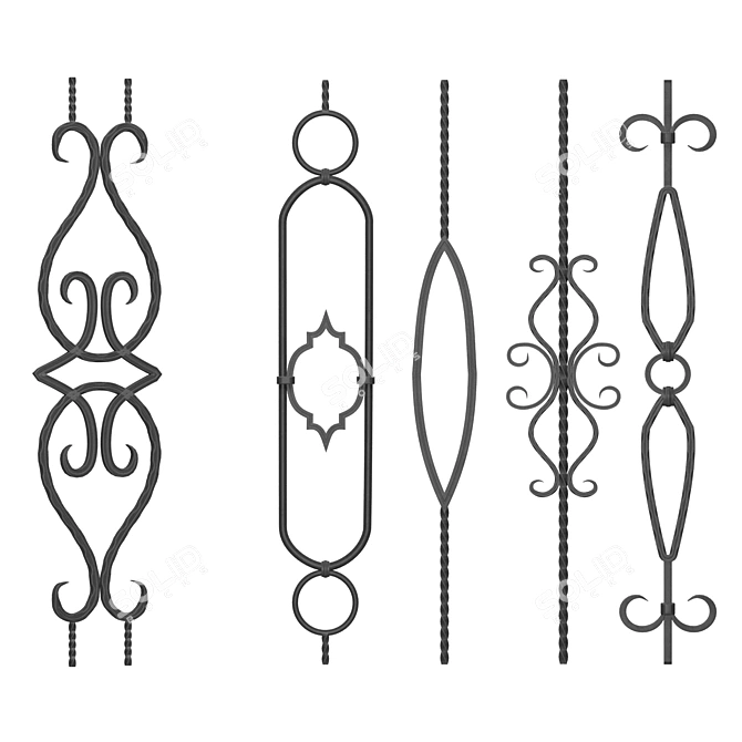 Elegant Wrought Iron Panel No.18 3D model image 1