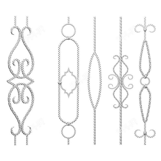 Elegant Wrought Iron Panel No.18 3D model image 2