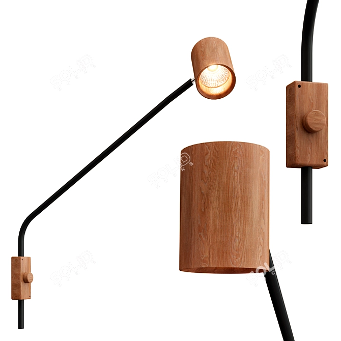 Sleek Metal and Wood Wall Sconce with Black Finish 3D model image 1