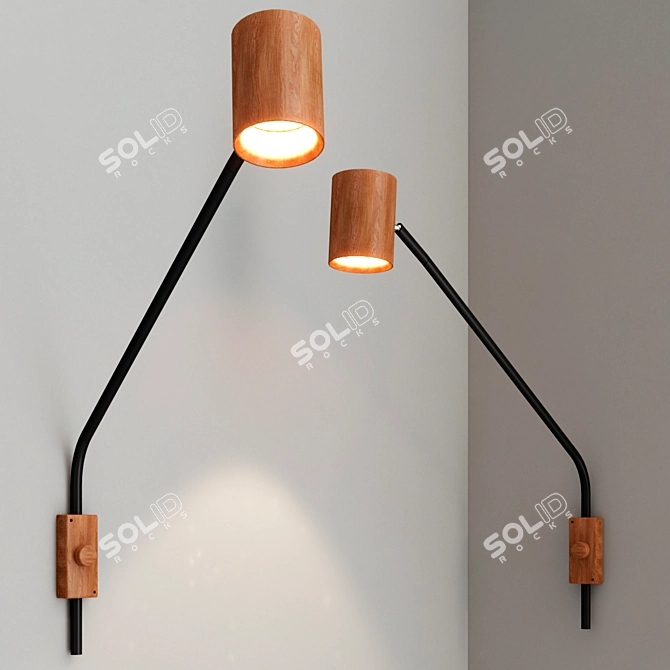 Sleek Metal and Wood Wall Sconce with Black Finish 3D model image 2