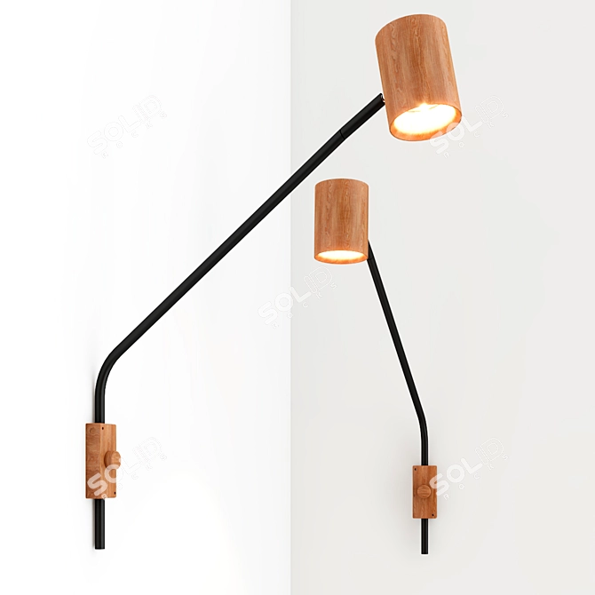 Sleek Metal and Wood Wall Sconce with Black Finish 3D model image 3