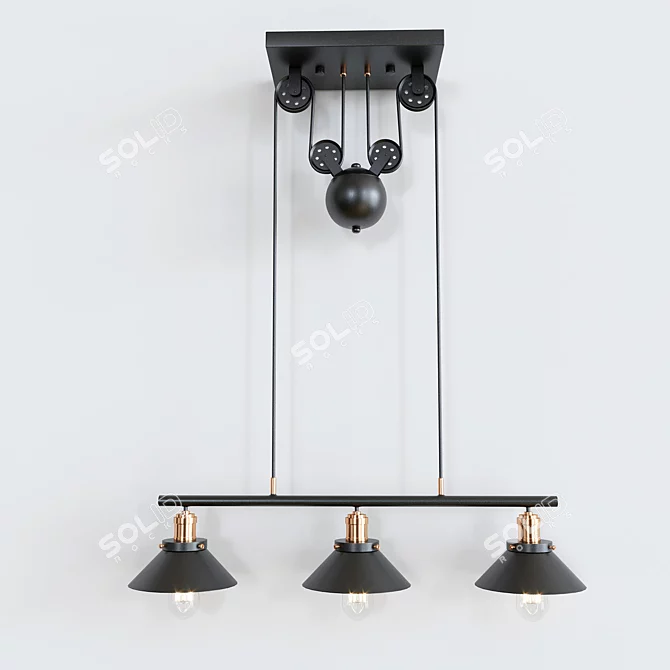 Industrial Pulley Pendant Light Set 3D model image 4