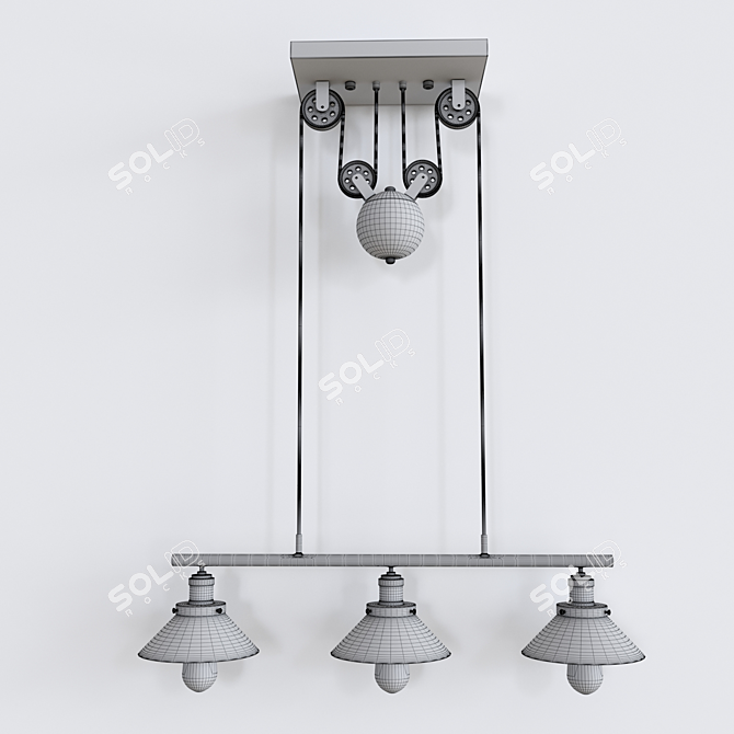 Industrial Pulley Pendant Light Set 3D model image 6